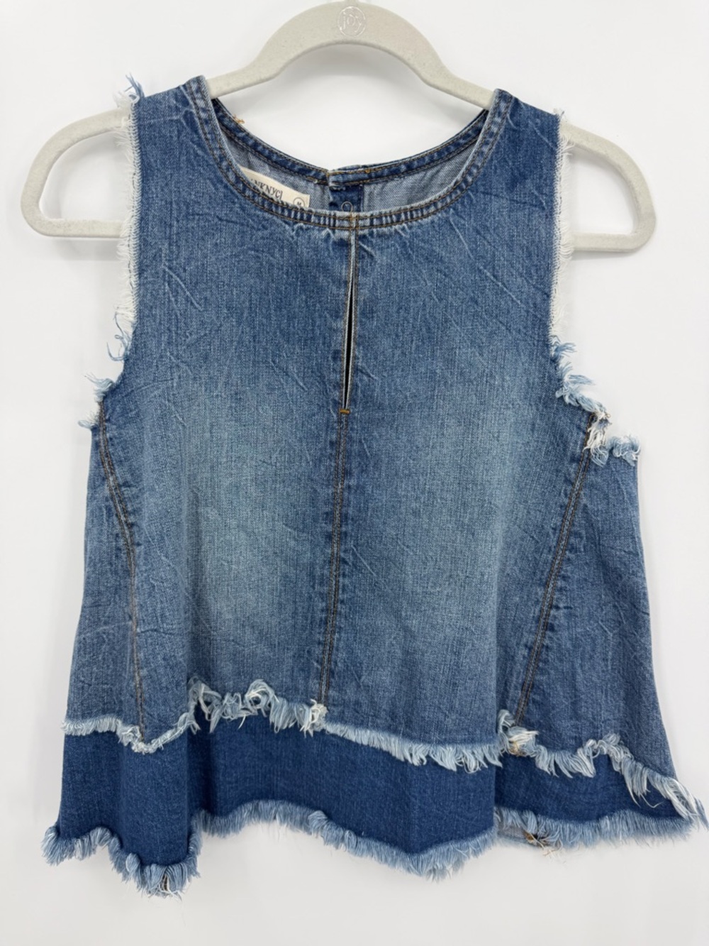 BLANKNYC Distressed Tank Low Key sleeveless denim top frayed edges distressed M